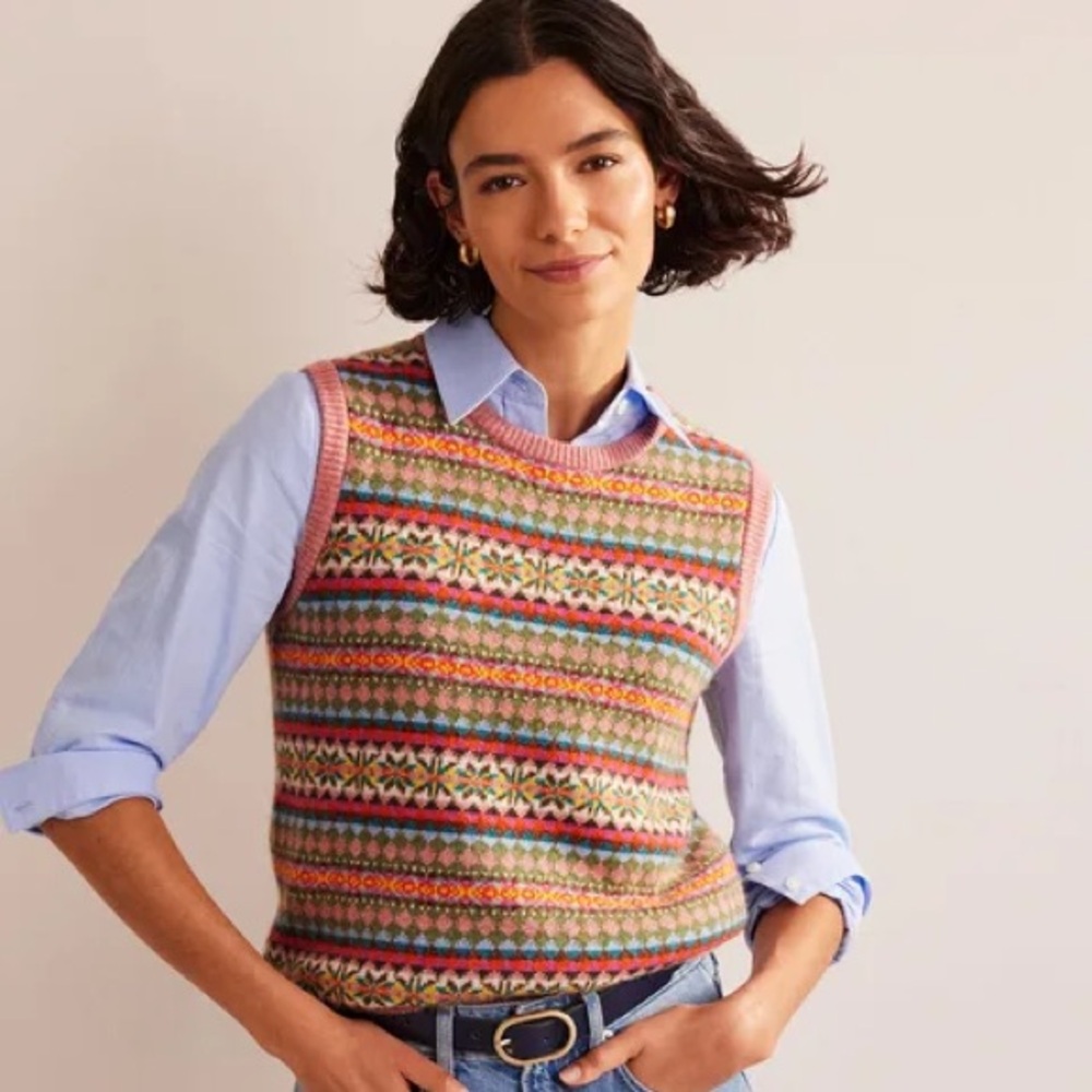 BODEN Edie Fair Isle Wool Cotton Knitted Vest Tank